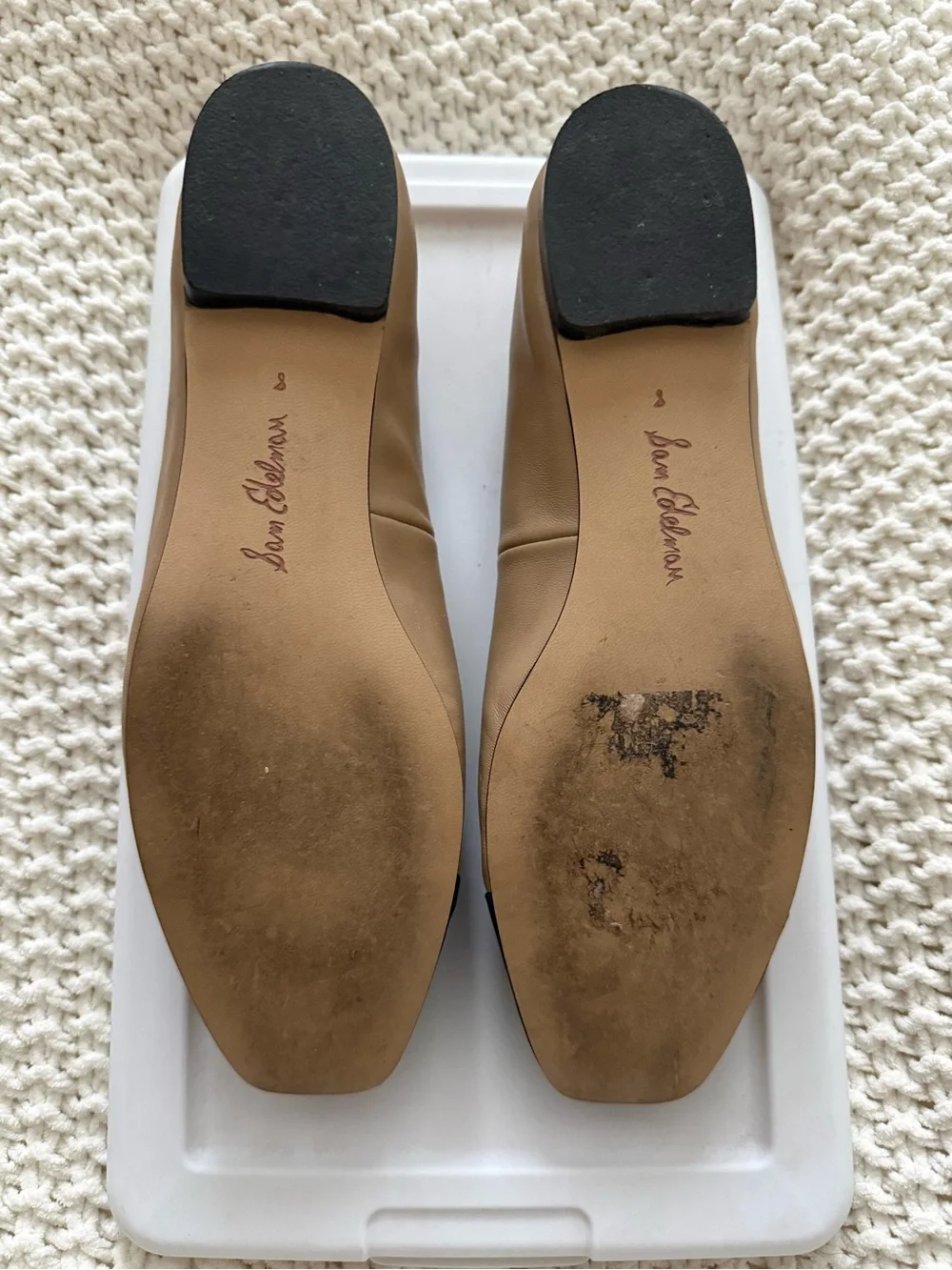 Sam Edelman Two-Tone Beige and Black Square-Toe Ballet Flats - Picture 4 of 4